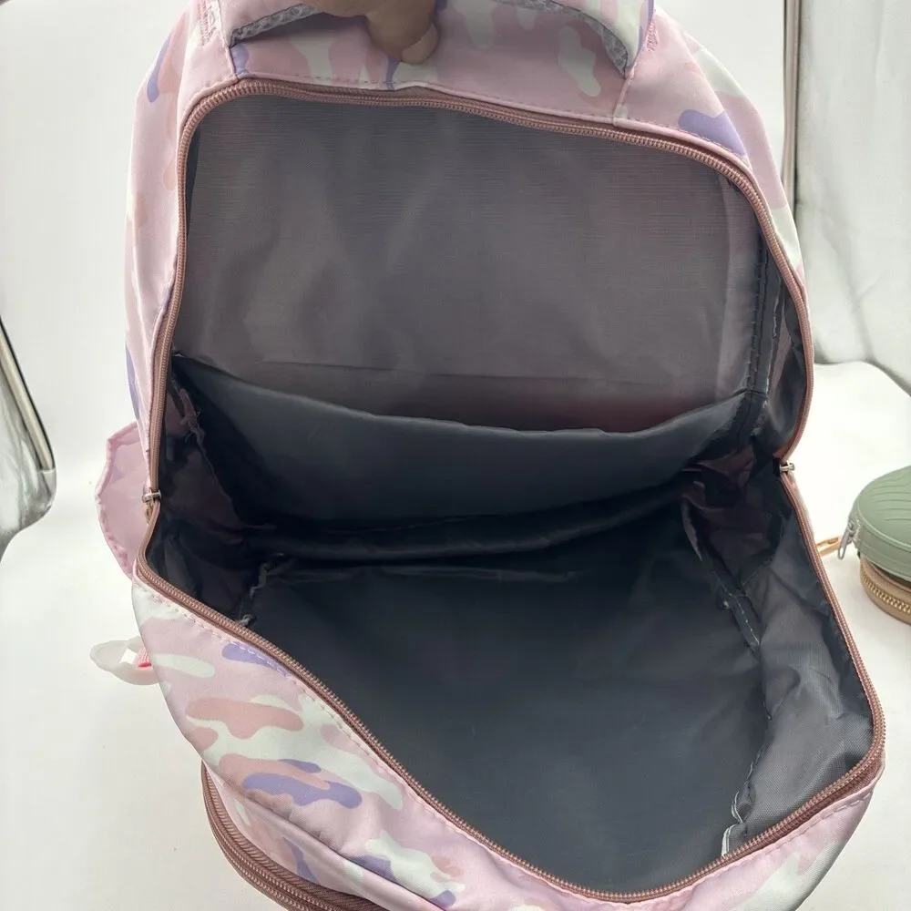 camolauge pink back pack with lunch bag&pencil case nylon large capacity school
